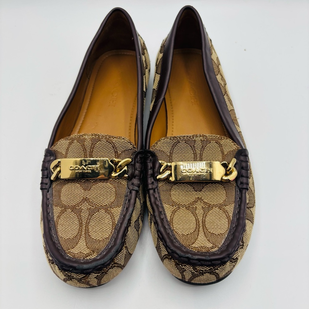 Coach Tan Signature Canvas Loafers with Gold Hardware - Picture 1 of 11